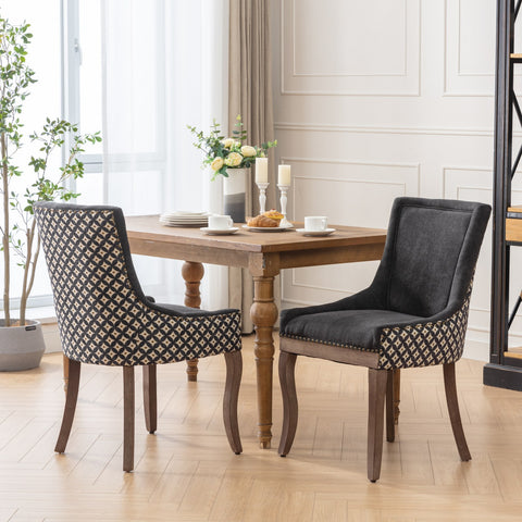 A&A Furniture, Ultra Side Dining Chair, Thickened fabric chairs with neutrally toned solid wood legs, Bronze nail head, Set of 2, Blue