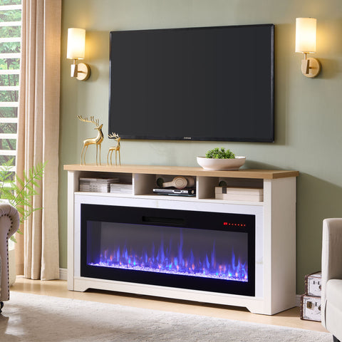 70 inch Fireplace TV Stand for TVs up to 70',with 60'smart Electric Fireplace,white