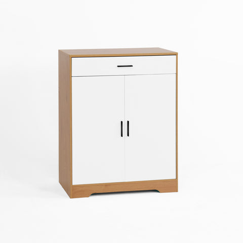 Freestanding Wooden Shoe Cabinet Organizer with Adjustable Shelves and Drawer in Natural & White Finish