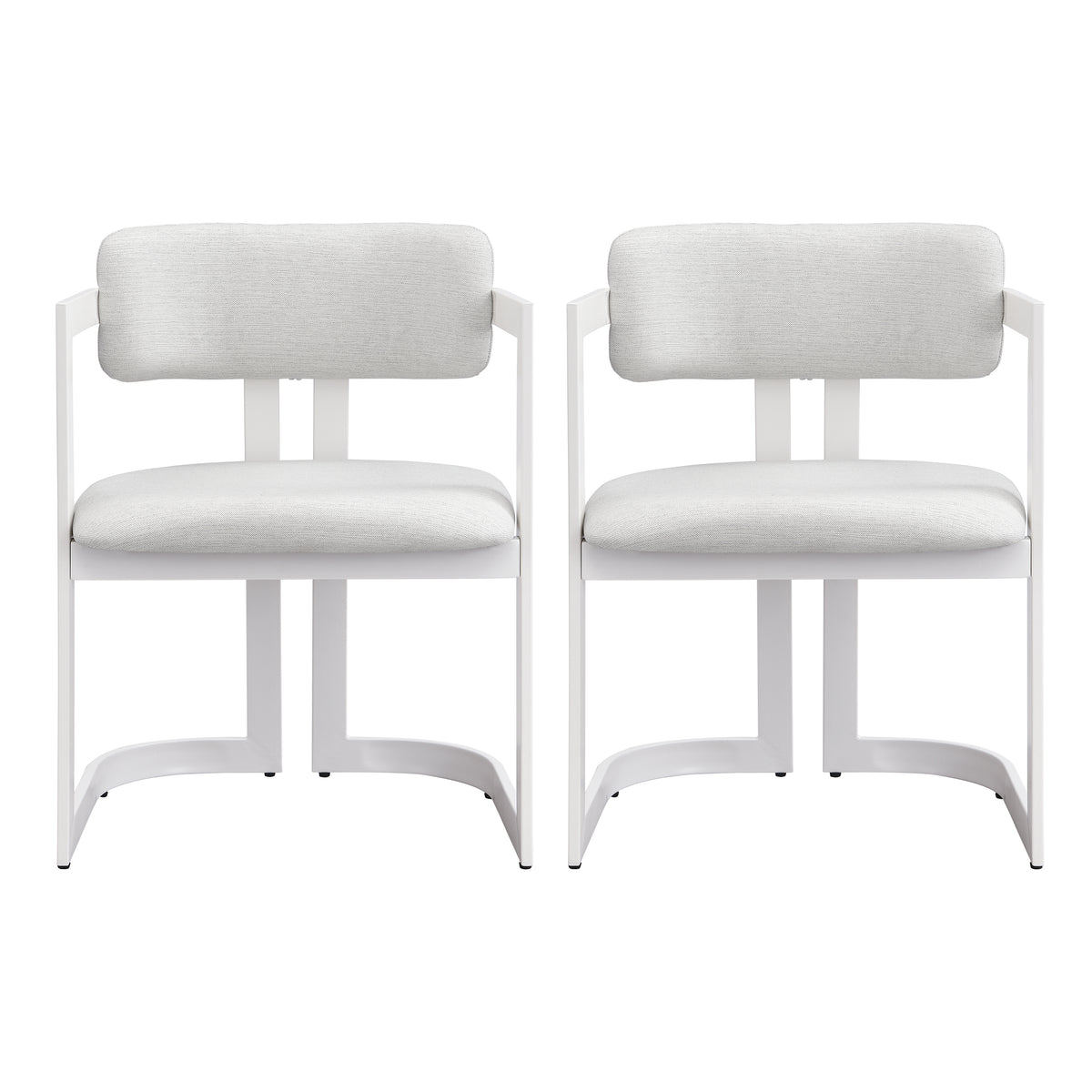 Upholstered Dining Chairs Set of 2, Fabric Armchairs with Beige Seating White Metal Frame, 265 LBS Weight Capacity