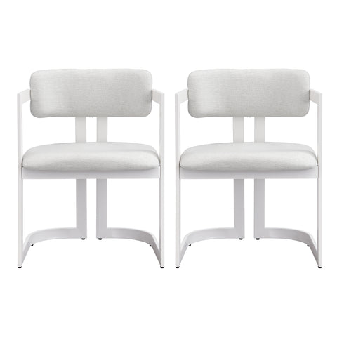 Upholstered Dining Chairs Set of 2, Fabric Armchairs with Beige Seating White Metal Frame, 265 LBS Weight Capacity