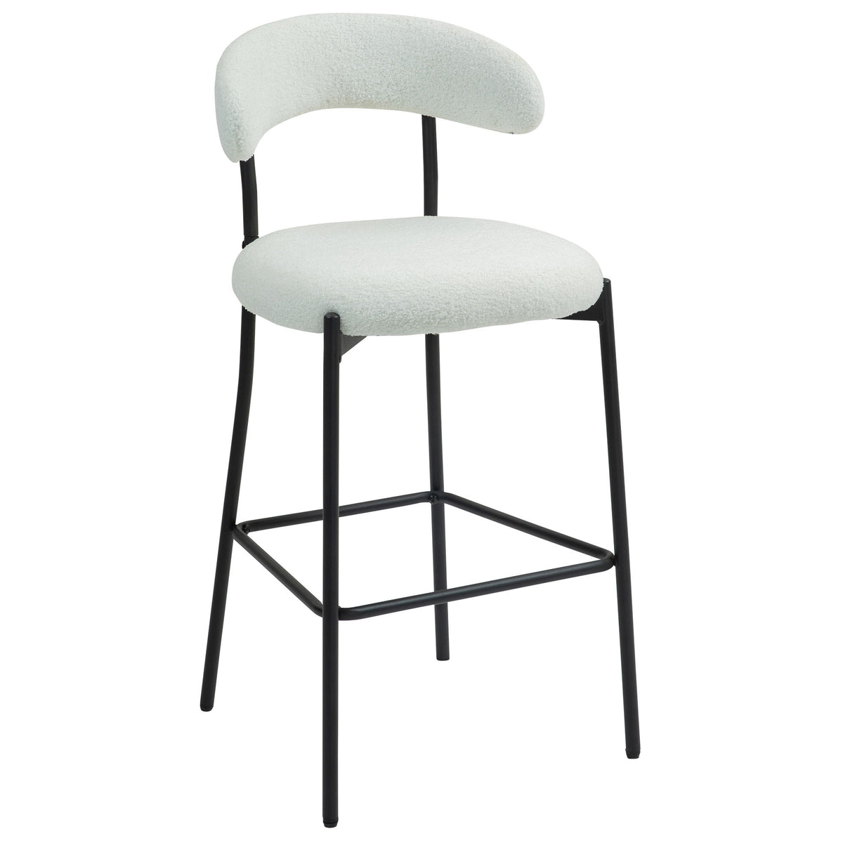 Modern 26'' Counter Height Bar Stool with Teddy Fabric Cover and Black Base, Snow White