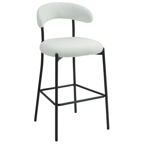 Modern 26'' Counter Height Bar Stool with Teddy Fabric Cover and Black Base, Snow White