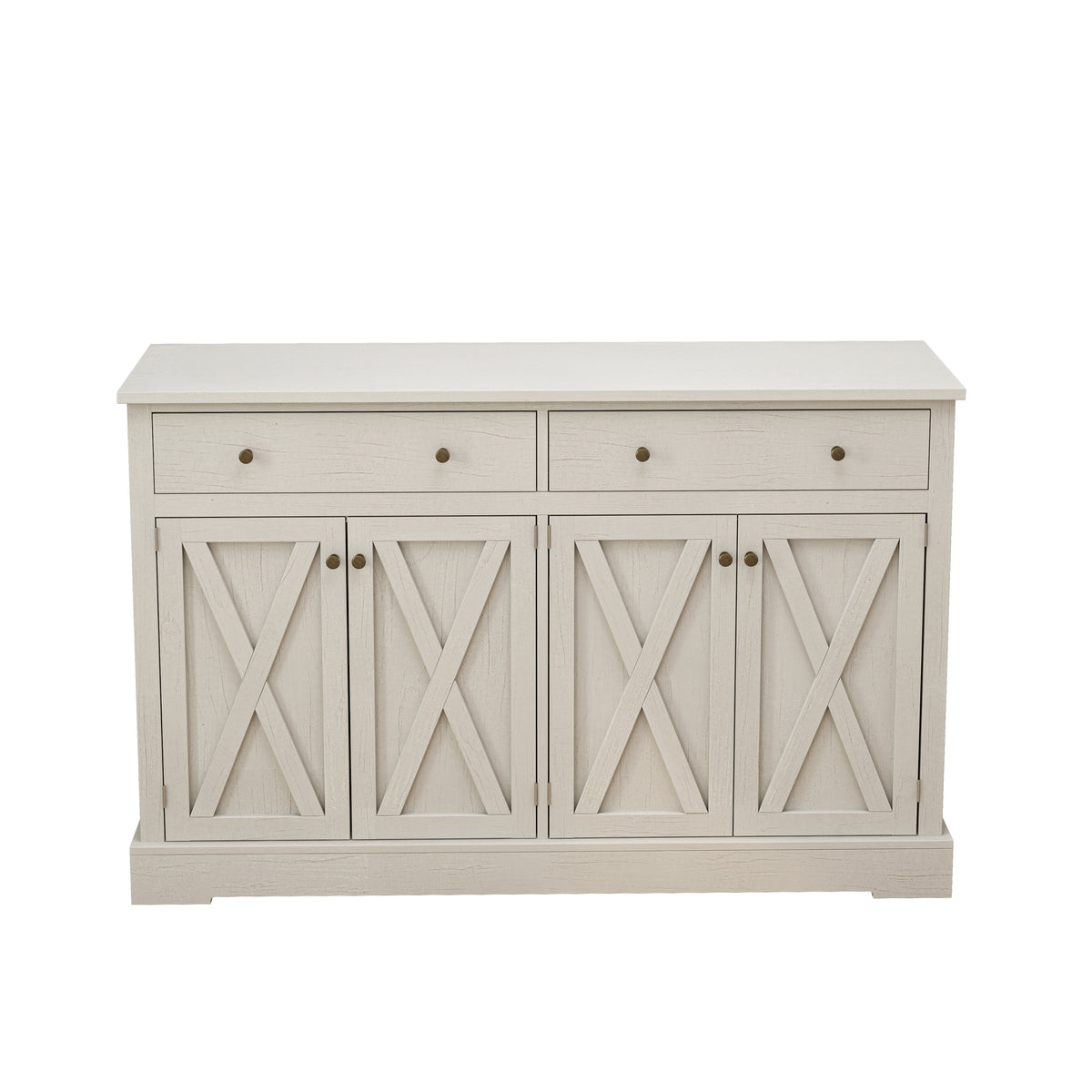 Vintage White Sideboard with Two Drawers and Four Doors for Living Room, Bedroom, and Kitchen, Room Storage Cabinet, Vintage White