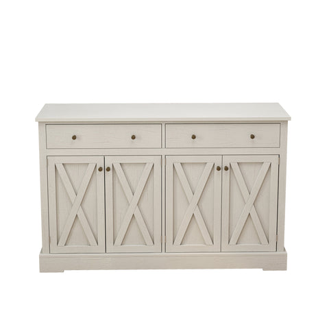 Vintage White Sideboard with Two Drawers and Four Doors for Living Room, Bedroom, and Kitchen, Room Storage Cabinet, Vintage White