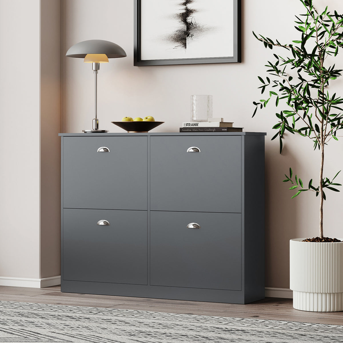 Shoe Cabinet,Hidden Slim Narrow Shoe Rack Cabinet with 4 Drawers for Entryway, Foyer,Hallway,Bedroom,Original Wood Color, (GRAY)