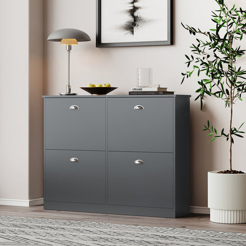 Shoe Cabinet,Hidden Slim Narrow Shoe Rack Cabinet with 4 Drawers for Entryway, Foyer,Hallway,Bedroom,Original Wood Color, (GRAY)