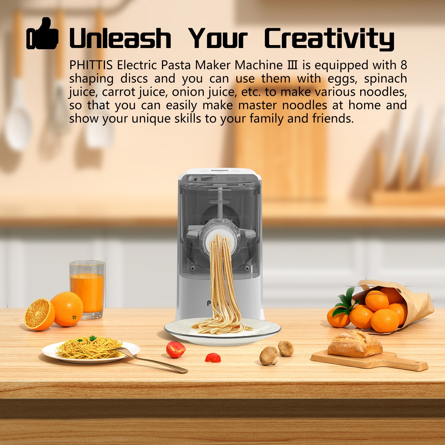 Phittis Pasta Machine, 20 MINS to Make 0.7 LB Pasta, Healthy, Homemade, DIY, Perfect Gift, Black