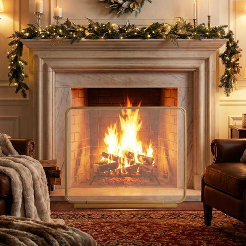 Tahlia 1-Panel Iron Fireplace Screen 38' x 33', Golden Finish