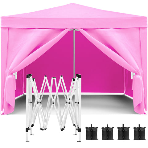 10'x10' Folding Canopy with 4 Removable Sidewalls Outdoor Event Shelter UPF 50+ Gazebo Portable Tents for Parties Beach Camping Wedding EZ Pop Up Canopy Weight Bag + Carry Bag (Old Sku: W2185P194743)