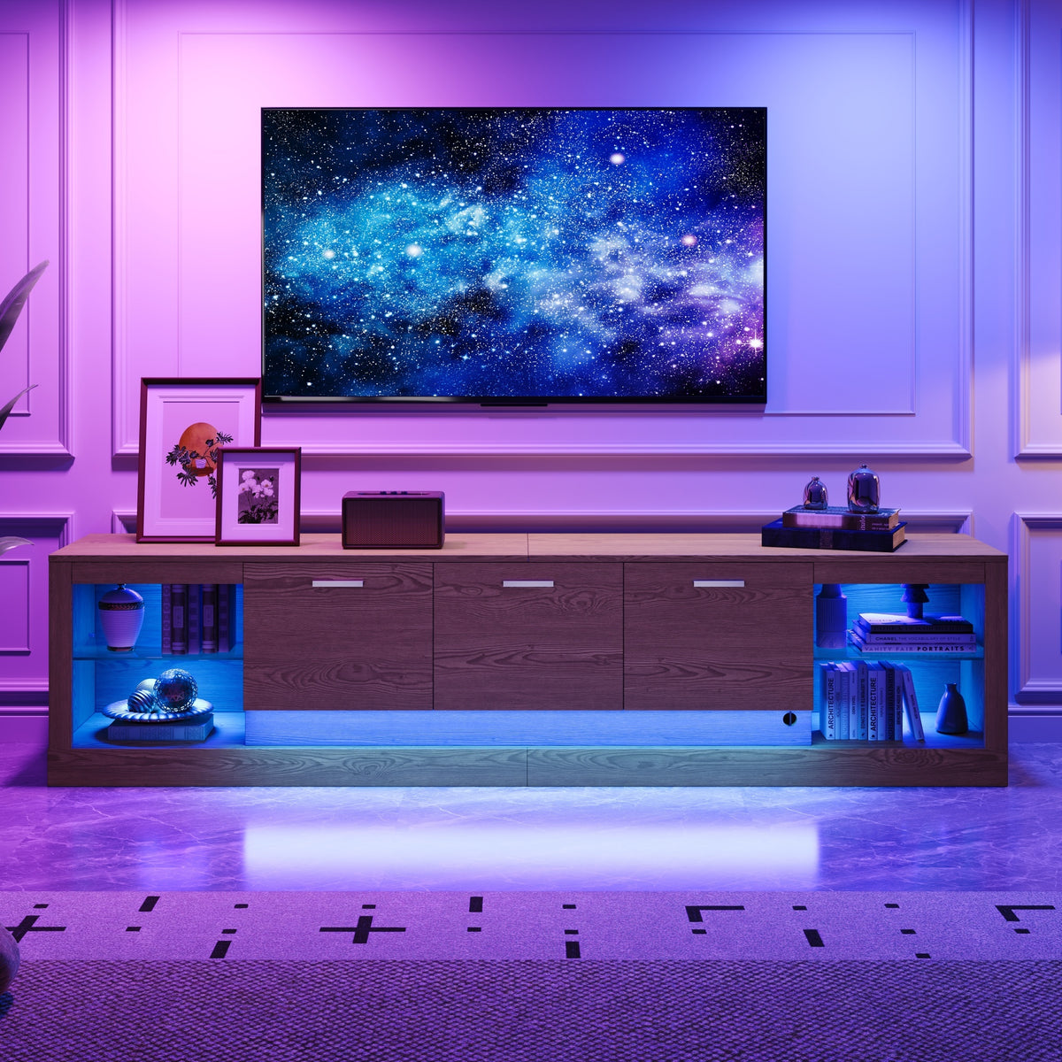 78'' Modern TV Stand with 6 Cabinets& 2 Open Compartments, Entertainment Center for TVs up to 90'', Television Console for Living Room, Bedroom, Home Theatre