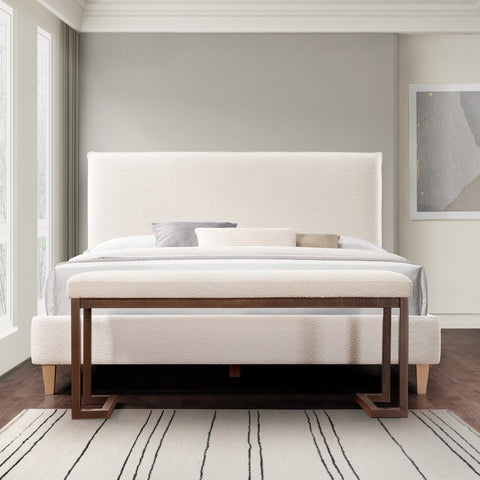 Modern Upholstered Bench with Metal Frame, 48 Inch Indoor Bench for Entryway, Hallway, Living Room, Dining Room, Bedroom, Modern & Decorative - White, Cream Boucle