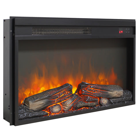 26 inch electric fireplace insert, ultra thin heater with log set & realistic flame, remote control with timer, overheating protection