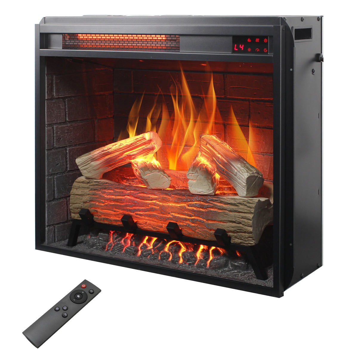 23 inch Infrared  heating electric fireplace insert, with log set & realistic flame, remote control with timer, overheating protection
