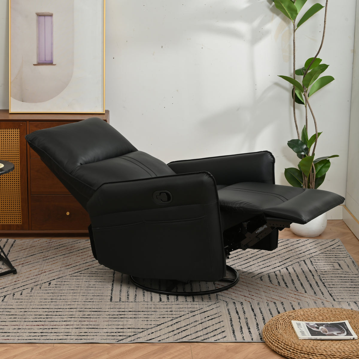 Rocking Recliner Chair,360°Swivel Nursery Rocking Chair,Glider Chair,Modern Small Rocking Swivel Recliner Chair for Bedroom,Living Room Chair Home Theater Seating,Side Pocket(Black+360°Swivel )