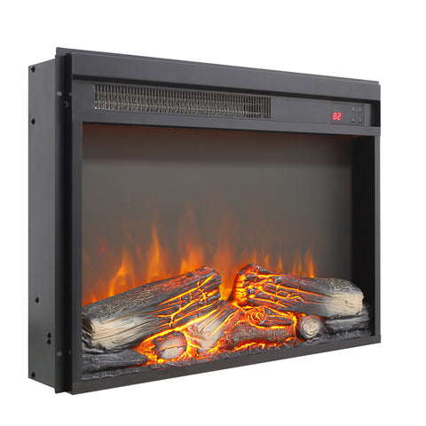 23 inch electric fireplace insert, ultra thin heater with log set & realistic flame, remote control with timer, overheating protection