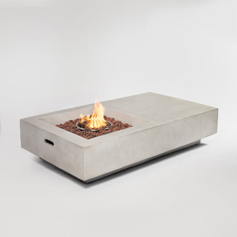 60' Propane Gas Fire Pit Table, 50000 BTU Rectangular Concrete Fire Pit for Outside Patio Deck Garden Backyard- Light Gray