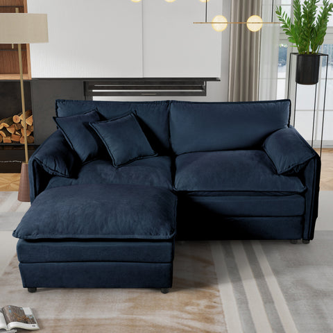 (Old:W3163S00011) Deep Seat Sectional Sofa Cloud Couch with Ottoman,  Modern Chenille Comfy Love Seat Upholstered Modular L Shaped Couch for Living Room, Apartment, Office,DIY Combination,Blue