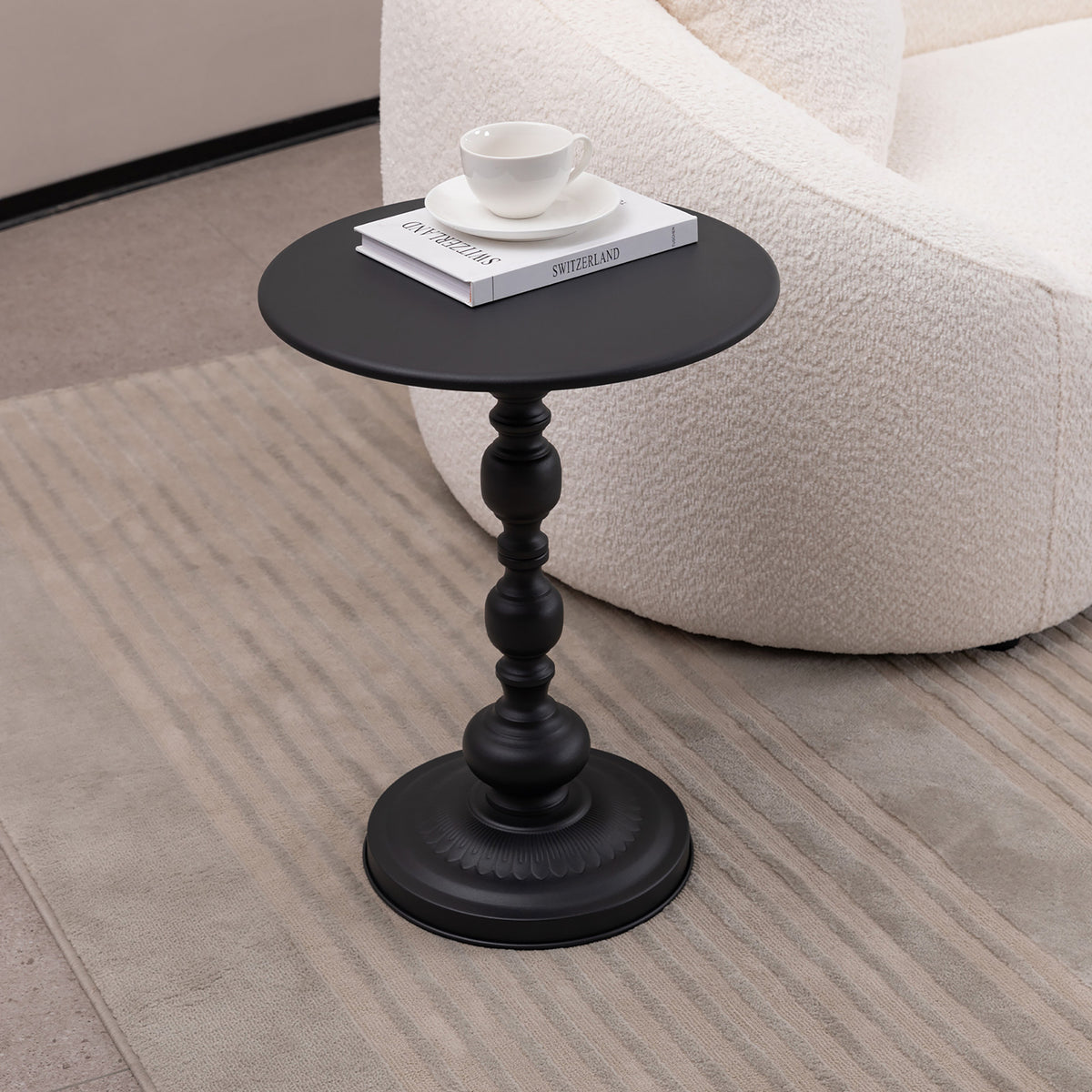 Vintage Metal Coffee Table End Table, Round Side Table for Sofa Bedside Nightstand, Accent Table Decorative Small Space Living Room Bedroom