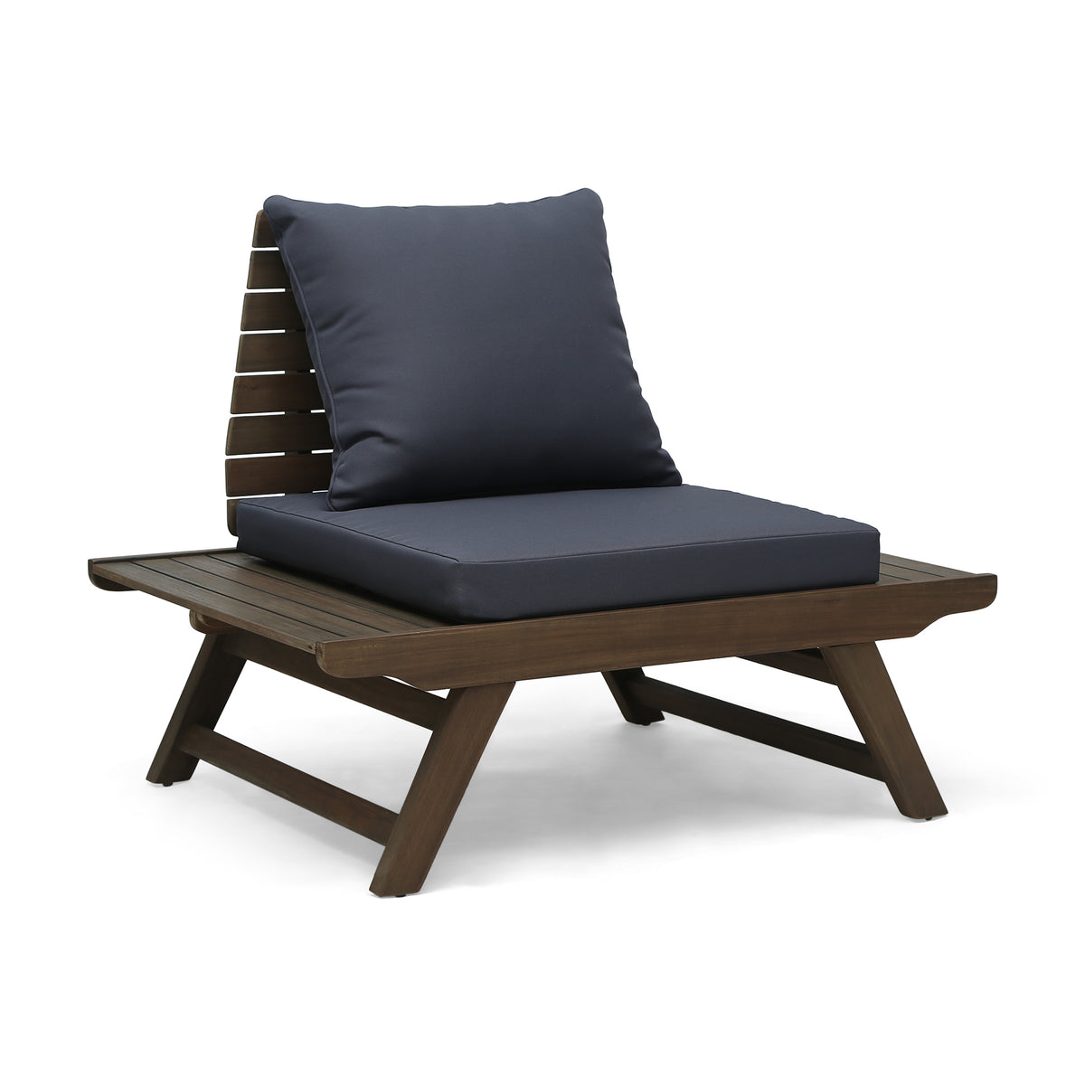 Outdoor Club Chair with Slatted Design and Water Resistance Cushion, Dark Grey