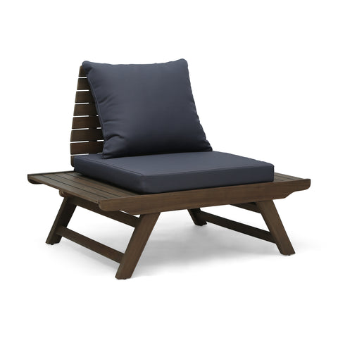 Outdoor Club Chair with Slatted Design and Water Resistance Cushion, Dark Grey