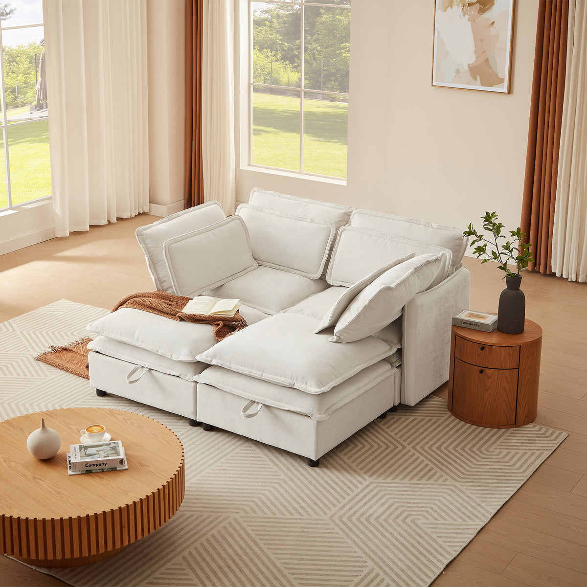 U_Style Double-Layer Cushion Modular Sofa, Freely Combinable, 4-Seater with Storage Function, Includes 4 Soft Cushions, Perfect for Living Rooms, Offices, and Apartments