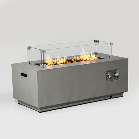 42' Propane Gas Fire Pit Table, 50000 BTU Rectangular Steel Fire Pit with Glass Wind Guard for Outside Patio Deck Garden Courtyard -Gray